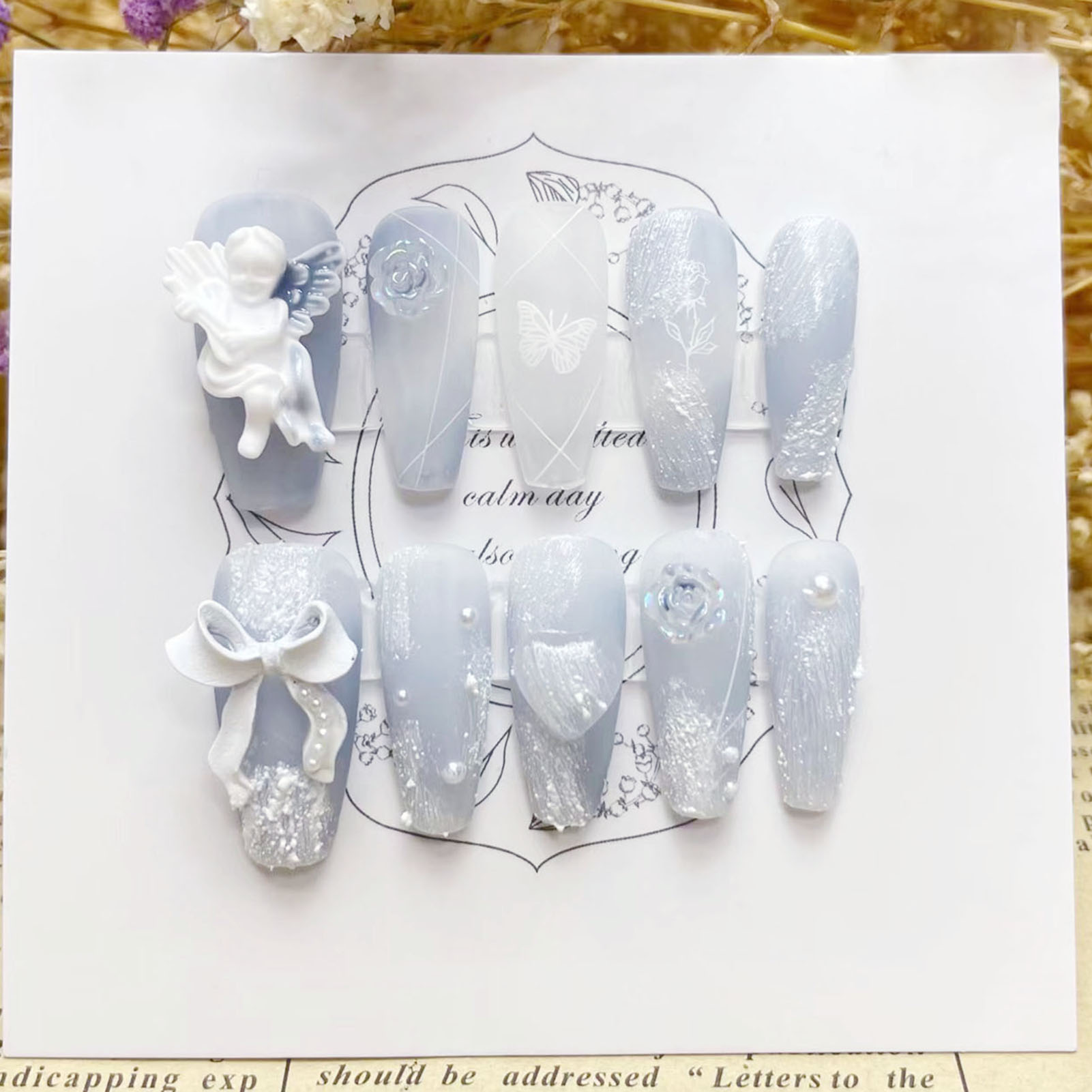 Resin Art Flower - 3D Plaster Angel False Nails Glossy